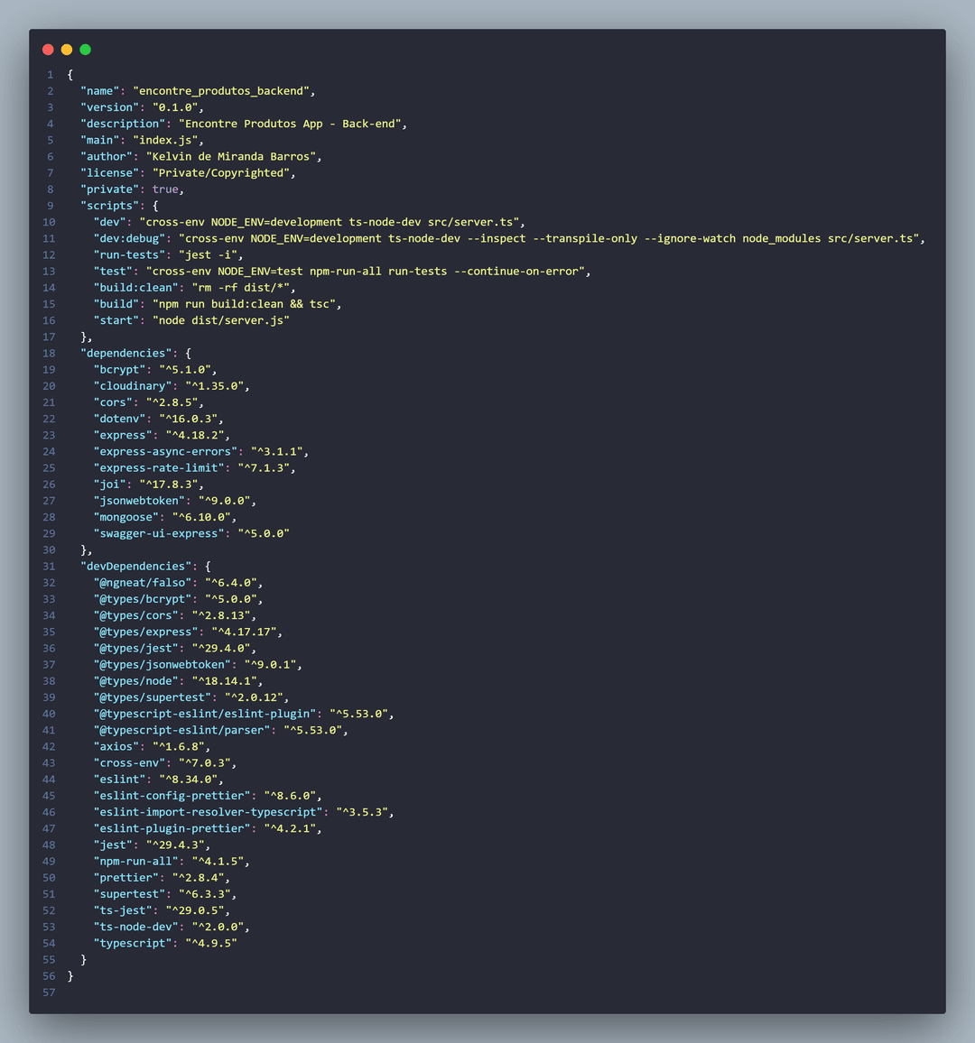 Imagem das configurações do package.json da minha aplicação mobile de pesquisa de produtos Busca Tudo.